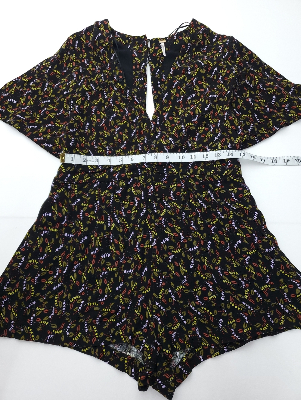 NEW Free People Meet Virginia Black Printed Romper Shorts Split Sleeve SIze 8 - Picture 5 of 13